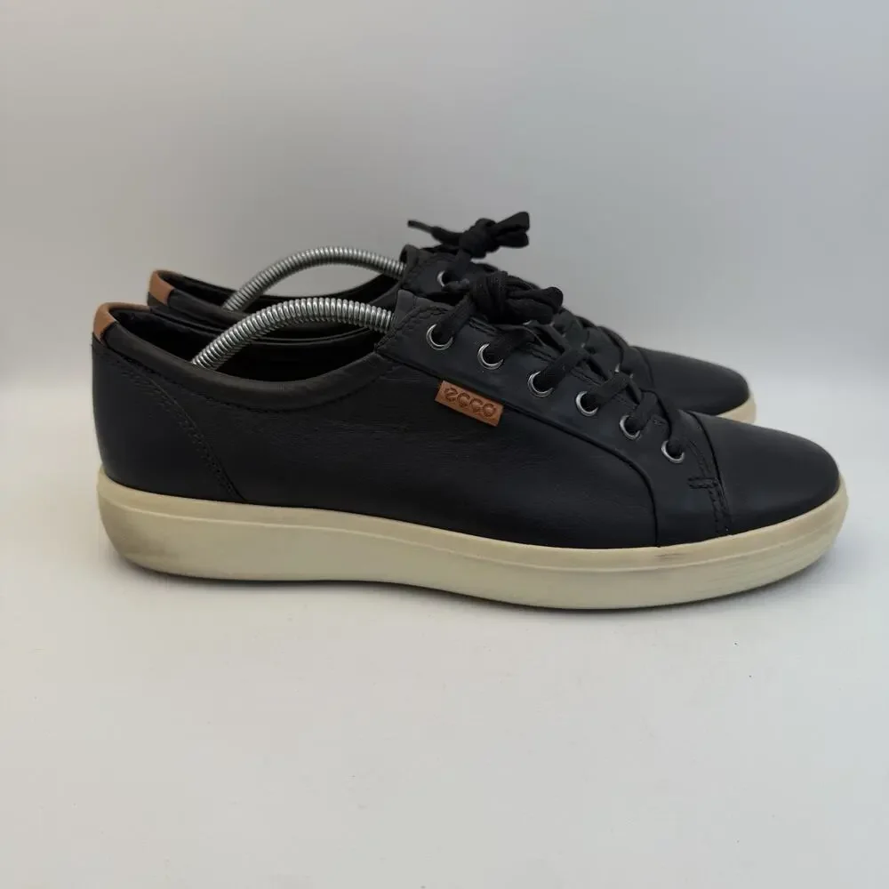 Ecco Soft 7 Mens Size EU 44 US Sz 10 Black Leather Lace Up Casual Shoes Sneakers